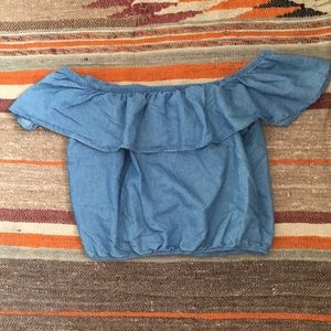 Light blue/denim off the shoulder crop top